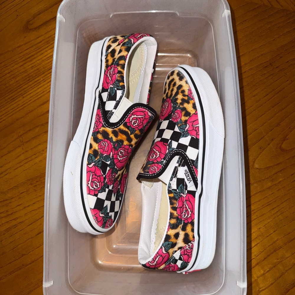 Vans Slip-On Leopard Rose Checkerboard Sneakers Men 4.5 Women 6